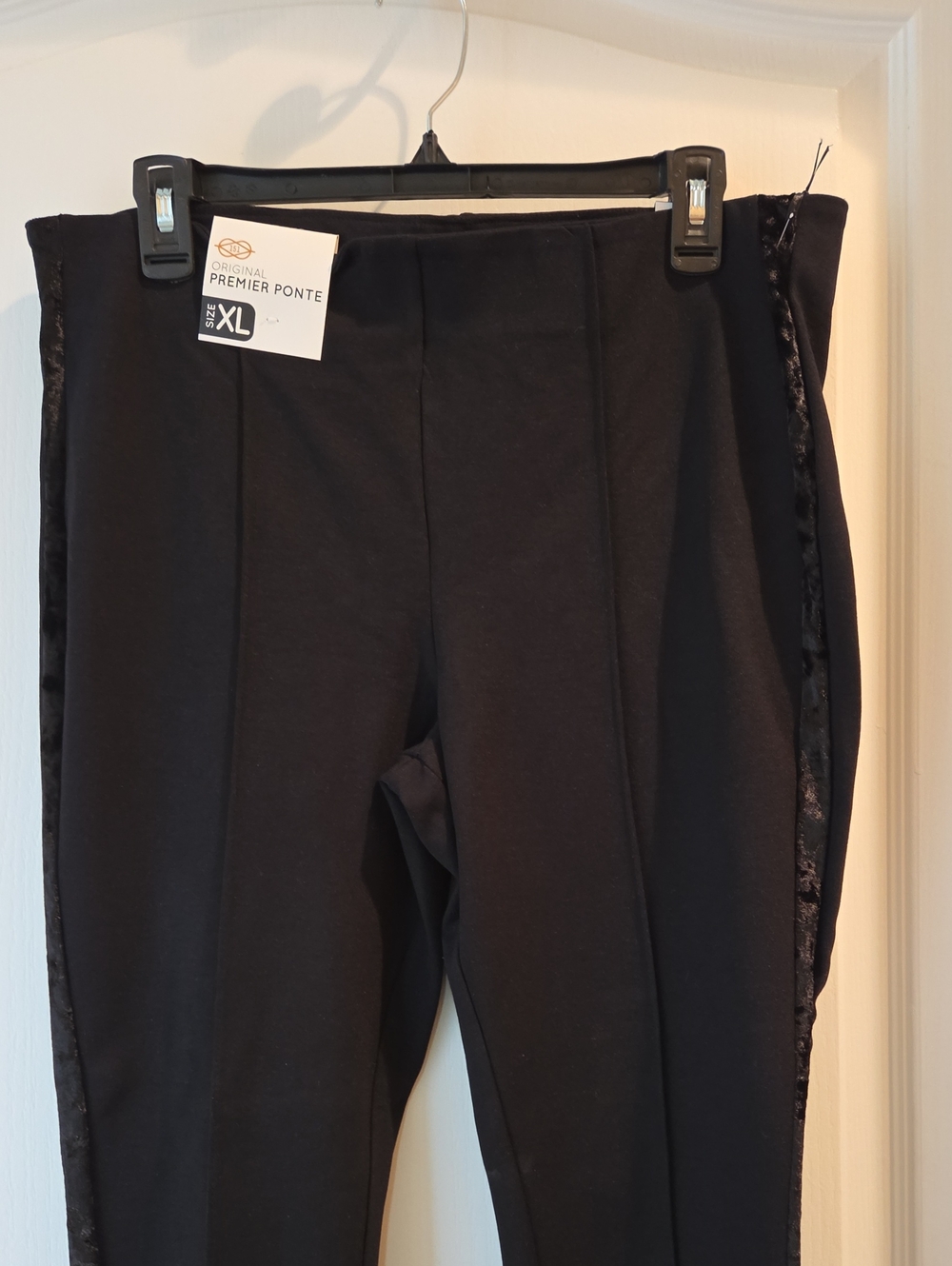 Premier Black Ponte Knit Girls' Leggings with Side Detail
